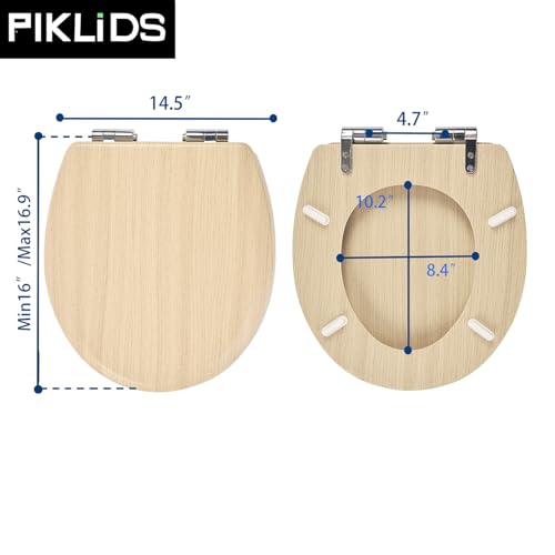 Toilet Seat, Slow Close, Premium Moulded Wood, Quick Release, Nordic Light Oak Look, PIKLiDS, Laminated Woodgrain Finish (Round) - size: Round