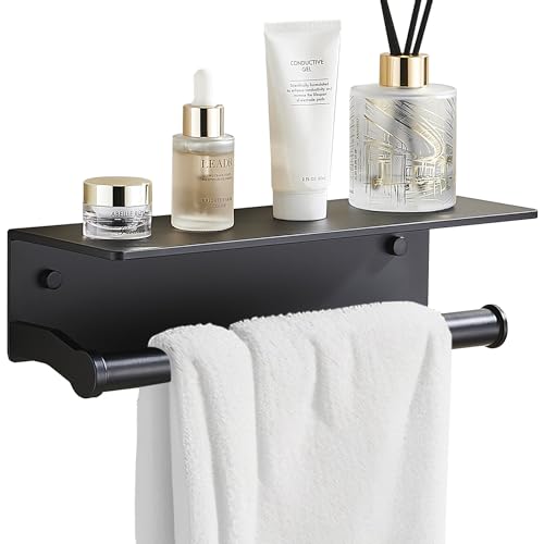 Black Paper Towel Holder Wall Mount with Thickened Shelf for Bathroom,Matte Black Adhesive Hand Towel Holder,Bathroom Kitchen RV - color: Black, size: Thick