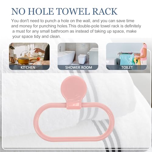 GALPADA Self-Adhesive No Drilling Towel Holder Ring for Bathroom Kitchen Abs Wall-Mounted Hand Towel Rack Easy Peel and Stick Installation Pink Design and More