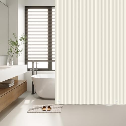 EHZNZIE Cream Shower Curtain Liner 72x72, PEVA Waterproof Bath Curtain, No Chemical Smell, 3 Weighted Magnets, Durable with Rustproof Metal Grommets - color: Cream, size: 72"W x 72"L (Pack of 1)