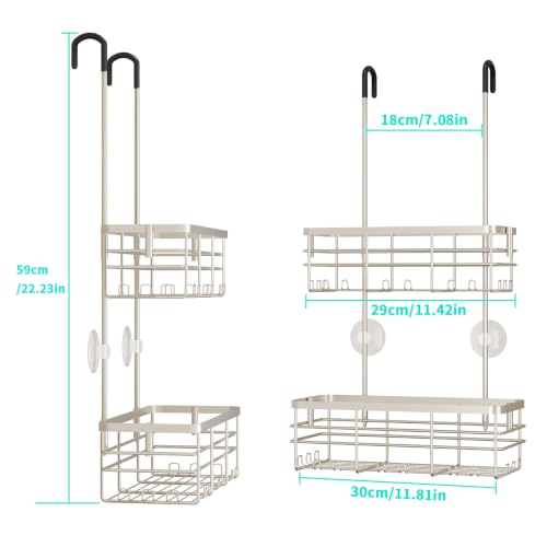 HapiRm Shower Caddy Organizer Hanging - No Drilling Shower Rack with Hooks | For Renters & Small Bathrooms, No Drilling 2-Tier Shelves, Rustproof 304 Stainless Steel, Brushed Nickel - color: Brushed Nickel