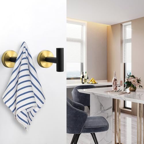 NearMoon Bath Towel Hooks- SUS 304 Stainless Steel Robe Hook Holder, Heavy Duty Coat Hook for Bathroom Livingroom Hotel Kitchen Garage, Wall Mounted (Black Gold, 4 Pack) - color: Black Gold, size: 4 Pack