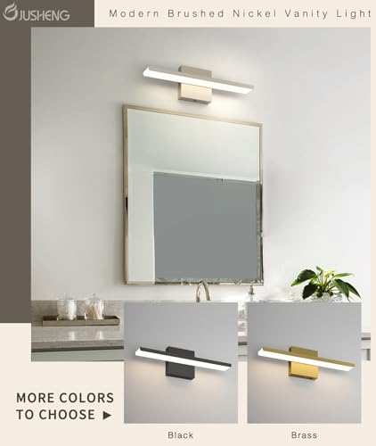 JUSHENG Brushed Nickel Modern LED Vanity Lights for Bathroom Light Fixtures, 16 Inch 16W 5CCT Dimmable Vanity Light Bar Bathroom Lighting, ETL Certificated - color: Brushed Nickel-5CCT, size: 16'' Long-Dimmable