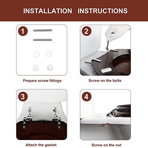 Angel Shield Durable Wood Veneer Natural Toilet Seat Metal Hinged Easy Clean Anti-scratch American Standard(Elongated,Dark Walnut) - color: Dark Walnut, size: Elongated-18.5”