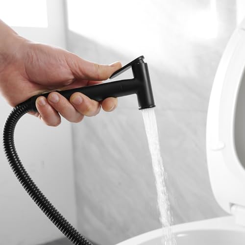 Wall Mounted Bidet Sprayer Set,Warm Bidet Sprayer for Toilet | Hot and Cold Brass Valve,Handheld Bidet Attachment Set,Adjustable Water Pressure,for Bathing Pets and Feminine Hygiene,Black - size: Round- Black