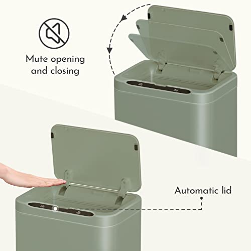 ELPHECO Stainless Steel Office Trash Can 6.6 Gallon Motion Sensor Green | Automatic Garbage Bin Rectangular Touch Free Waste Bin for Hotel and Living Room, Avocado Green, 2AA - color: Avocado Green