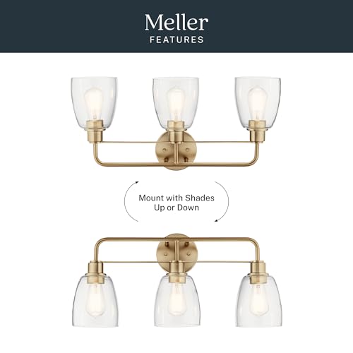 Kichler Meller 24.25" 3-Light Bathroom Vanity Light Fixture with Clear Glass Shades in Champagne Bronze for Mirror or Powder Room (24.25" W x 11.25" H x 7" D) 55102CPZ - color: Champagne Bronze, style: 3 Light