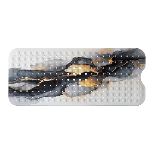 Marble Bath Tub Mat Non Slip, Black White Gold Marble Non Slip Bath Mat for Shower, Large Washable Shower mats for Showers with Drain Holes and Suction Cups,40 X 16 Inch - color: Black White Gold Marble