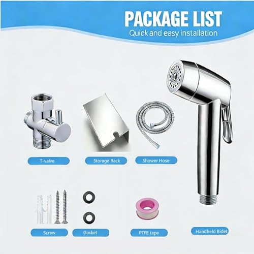 Handheld Bidet Sprayer for Toilet & Muslim Shower Kit with Storage Shelf, Brass T-Valve, Adjustable Pressure, No Drip, Easy Install, Feminine Care, Diaper & Pet Wash, Ceruleanix