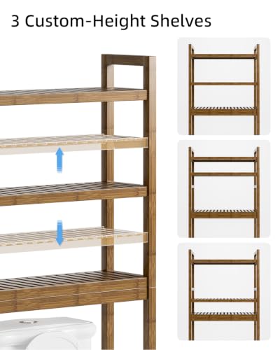 SMIBUY Bathroom Storage Shelf, Bamboo Over-The-Toilet Organizer Rack, Freestanding Toilet Space Saver with 3-Tier Adjustable Shelves (Walnut) - color: Walnut