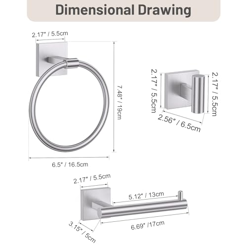 Towel Ring Set 4 Piece Bathroom Hardware Set Includes Towel Ring 2 Towel Hooks and Toilet Paper Holder Stainless Steel Wall Mounted (Brushed Nickel) - color: Brushed Nickel, size: Set C