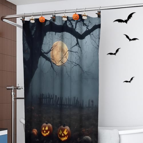 Colingmill 12 Pcs Halloween Cat Ghost Pumpkin Shower Curtain Hooks Xmas Shower Curtain Hooks Halloween Bathroom Decor Rings for Bathroom Bedroom - style: Cat Ghost Pumpkin