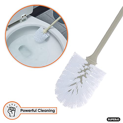 Superio Beige Toilet Brush Heavy Duty Durable Bristles with Long Handel Comfort Grip - size: Toilet Brush - 3 Pack