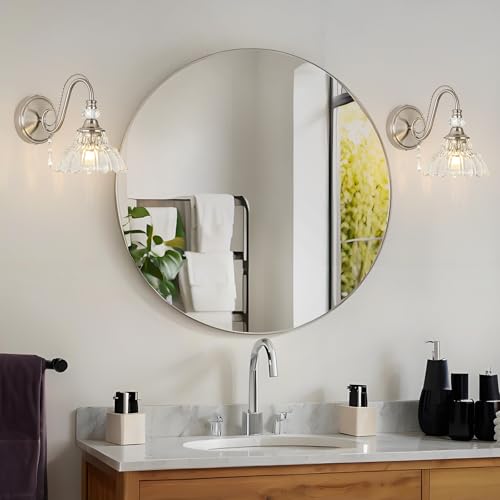 1 Piece Brushed Nickel Finish Wall Sconce, 1-Light Modern Wall Sconce with Hanging Crystal Accents and Flower-Shaped Clear Shades for Bathroom Bedroom Living Room,Modern Vanity Light - color: Nickel, size: 1-Light