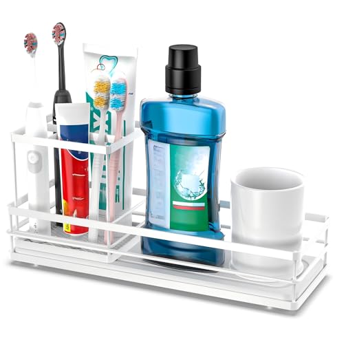 White Toothbrush Holders for Bathrooms, 4 Slots Tooth Brushing Organizer, Electric Tooth Brush Toothpaste Holder - color: White