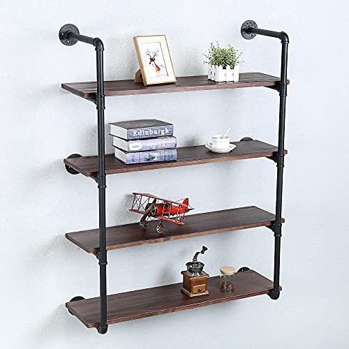 Industrial Pipe Shelves With Wood Planks,Rustic Pipe Shelving Wall Shelf | Metal Pipe Solid Pine Wood,Easy to Assemble,Wooden Board Thickness 0.78 In,For Bar Farmhouse Kitchen Office Bathroom,Bedroom - color: 4-layer, size: 36in
