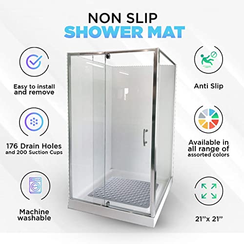 ENKOSI 21 x 21 inch Square Non-Slip Shower Mat – Anti-Slip Shower Mats for Inside Shower – Secure Grip for Shower Stall Floors – Quick-Dry with Drain Holes (21x21 Navy Blue) - color: Navy Blue