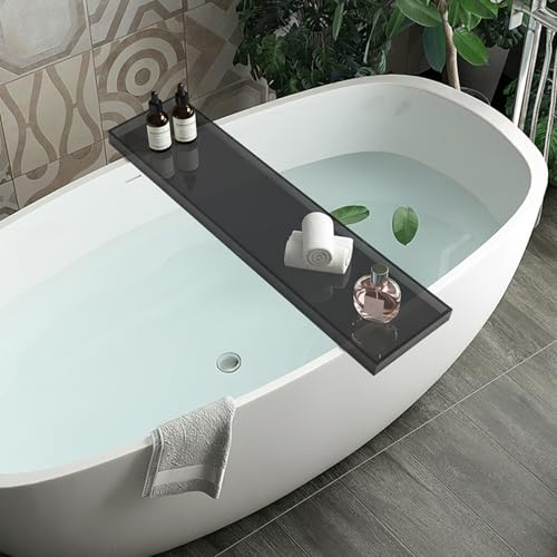 Acrylic Bathtub Tray, 29.9x7.9 Inch Bath Tray with 66lbs Capacity, 8mm Thick Spa Tub Shelf for Wine Book Tablet, Clear/Clear Black/Pure Black (Clear Black) - color: Clear Black