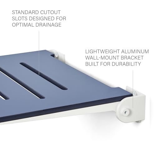 18 inch Silhouette Slimline Folding Wall Mount Shower Bench Seat, Navy Seat with White Frame - color: Navy Seat With White Frame