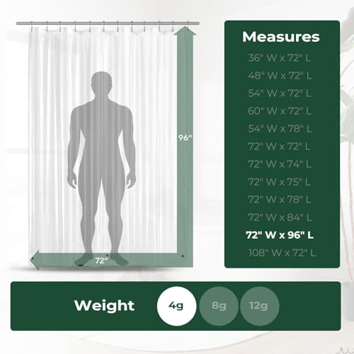 Clear Shower Curtain Liner with Side Suction Cups, Premium PEVA Plastic Shower Liner with 3 Magnets, Waterproof Bathroom Curtain, 72 x 96, Clear - color: 1. Clear, size: 72"W x 96"L (Pack of 1)