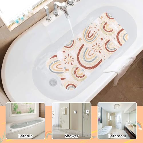 Topotdor Kids Bathtub Mat Non Slip, Tub Mat with Suction Cups 40x16 Inch | Boho Bath Mats for Baby , Extra Long Washable Bath Tub Mat with Drain Holes for Bathroom inside Tub - color: Boho Rainbow