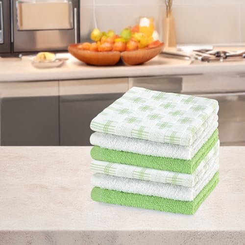 100% Cotton Washcloths 12x12 in, Green (6 Pack) - color: Green