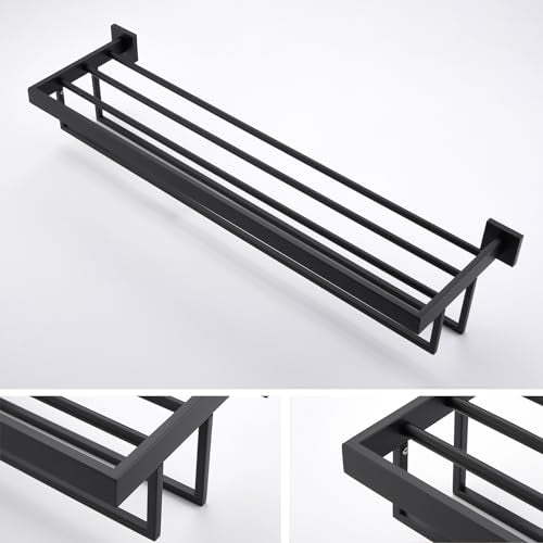 KOKOSIRI Black Towel Rack 32'' Bathroom Towel Shelf with Double Towel Bars SUS304 Matte Black Stainless Steel Wall Mounted, B6003BK-L32 - color: Matte Black, size: 32-Inch