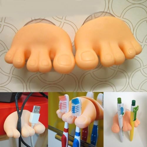 Funny Toe Foot Shape Toothbrush Holder with Suction Cup Home Bathroom Toothbrush Holder Cable Line Organizer with Sucker Toothbrush Holders