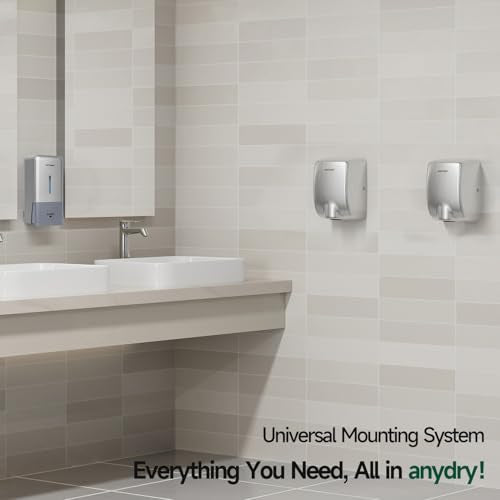 anydry Compact Hand Dryer for Bathrooms, Brushed Stainless Steel Finish | Ideal for Commercial or Home Use, High-Speed Airflow, Fast Drying, AC 100–130 V~, Smart Warm Wind, Easy Hardware Wiring - color: Brushed Stainless Steel