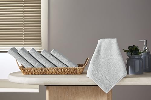 Ozdilek 6-Piece Washcloth Set 13x13 Towels 100% Turkish Cotton, Soft, Absorbent, Gentle on Sensitive Skin, Multi-Purpose Use, Washable, Reusable, Ideal for Baby Care & Spa 6 Towels (Grey) - color: Grey