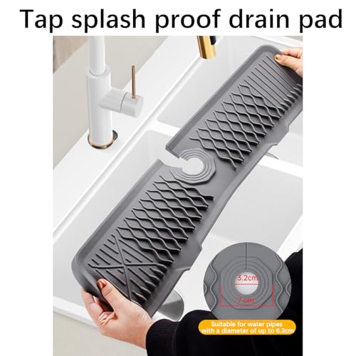 24 Inch Faucet Mat for Kitchen Sink Silicone Sink Splash Guard 5° Slope Faucet Draining Mat Dish Soap Sponge Holder Around Faucet Bathroom Gadgets Sink Accessories Drying Mats Organizer, Beige - color: Beige