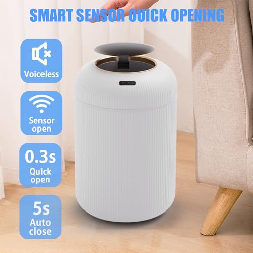 URALFA Motion Sensor Trash Can with Lid, 3 Gallon / 11 L Automatic Bathroom Trash Can, Touchless Trash Bin, Smart Plastic Garbage Can for Bedroom, Kitchen, Living Room, Office, White - color: White, style: Automatic
