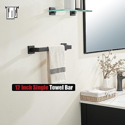 JQK Black Towel Bar, Rounded Edges 18.41 Inch Towel Rack, 304 Stainless Steel Bathroom Wall Mount, Useable Length 16 Inch, TB250L16-PB - color: Matte Black, size: 16.41 Inch