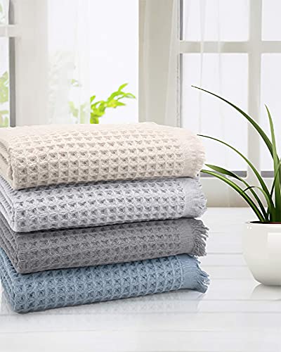 Lycia Turkish Cotton Waffle Bath Towel Set of 2 – Ultra-Soft, Quick-Dry, and Lightweight Large Bathroom Bath Towels for Home & Spa, Cotton, Absorbent Waffle Weave Design (Eggnog)