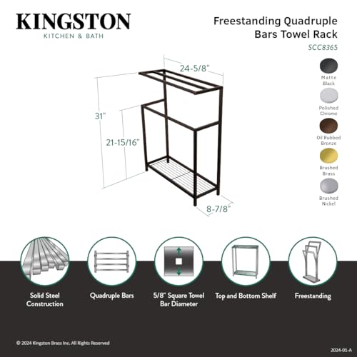Kingston Brass SCC8367 Edenscape Freestanding Iron Towel-Rack, Brushed Brass | Edenscape collection; 31" Freestanding; Solid steel construction; Corrosion-resistant finish - color: Brushed Brass