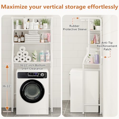 UDEAR 3-Tier Over The Toilet Rack,with Hanging Rod,Tower Shelf,White | Toilet Towel Rack, Three-layer Iron Plate, Suitable for Bathrooms - color: White