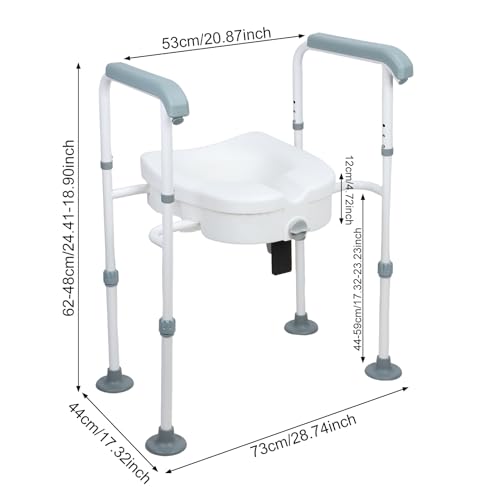 Raised Toilet Seat with Handles,Toilet Seat Riser for Seniors with Adjustable Padded Arm Handicap Elevated Toilet Safety Seat for Standard or Elongated Commode for Elderly Pregnant White