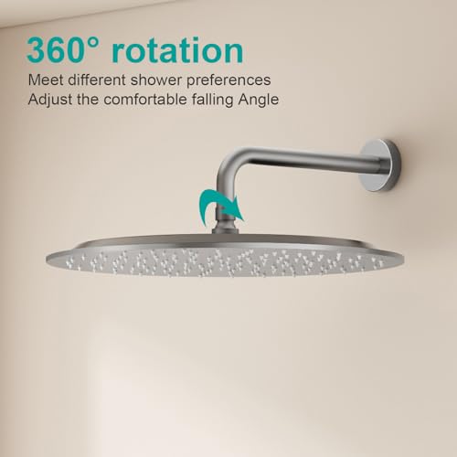 All Metal Rain Shower Head - Heavy Duty Stainless Steel, Easy Install, High Water Flow, Ultra-Thin Modern Design for Bathroom (Brushed Nickel, 16) - color: Brushed Nickel, size: 16