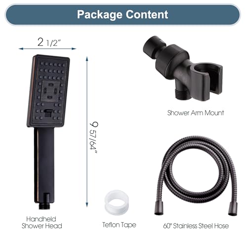 BRIGHT SHOWERS Handheld Shower Head Set High Pressure Hand Held Showerhead with 60 Inch Flexible Shower Hose and Adjustable Shower Arm Mount Bracket, 3 Spray Setting Shower Wand, Oil-Rubbed Bronze - color: Oil Rubbed Bronze, size: 1.8 Gallon Per Minute