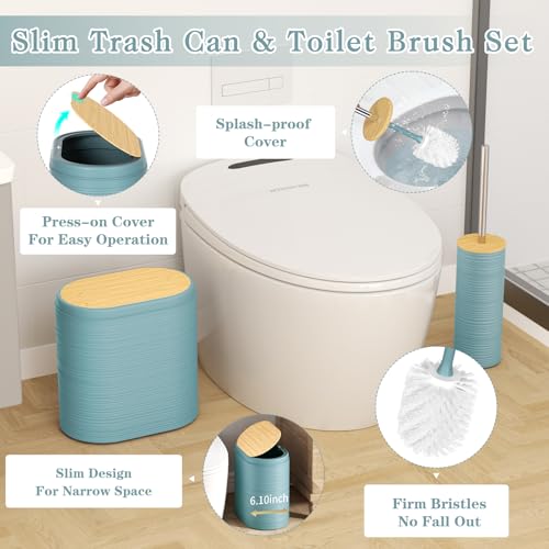 XLHOMO Light Blue Bathroom Set - 10PC Bathroom Accessories Set, Luxury Bathroom Accessory Set with Trash Can,Toilet Brush & 2 PC Soap Dispensers for Apartment Decor and Housewarming - size: Press-lid Bathroom Set, style: Light Blue