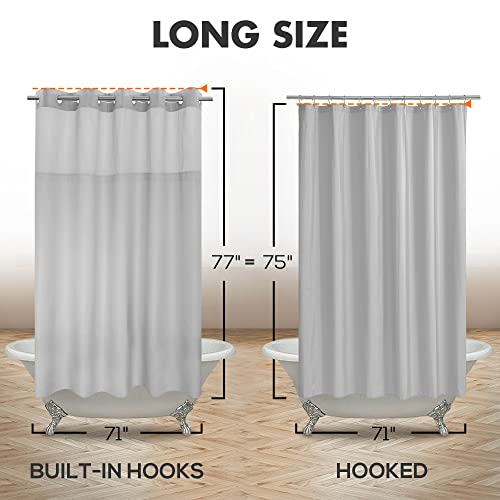 River Dream No Hook Long Shower Curtain with Snap-in Liner, Grey, 71x77 | Snap on/off Waterproof PEVA Liner, See Through Top Window, Slub Textured, Hotel Style Shower Curtain Set, Longer Size - color: Grey, size: 71"W x 77"L (Pack of 1)