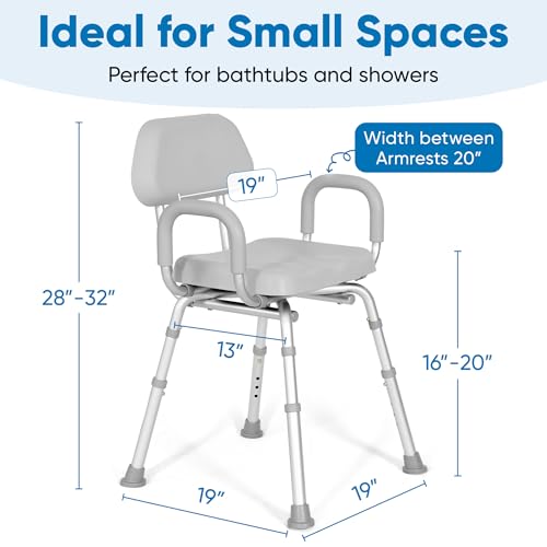 Deluxe Shower Chair for Elderly and Disabled for InsideShower, Shower Seats | Sit Securely While Bathing - Gray, padded seat, adjustable height, aluminum frame, backrest, 400 lb