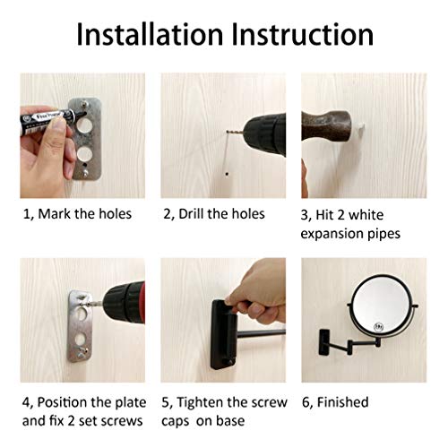 8" Wall Mounted Makeup Mirror with 1X 10X Magnification, Matte Black | Double-sided Wall Mount Magnifying Mirror with Swivel Extendable Arm for Bathroom - color: Matte Black-no Lights