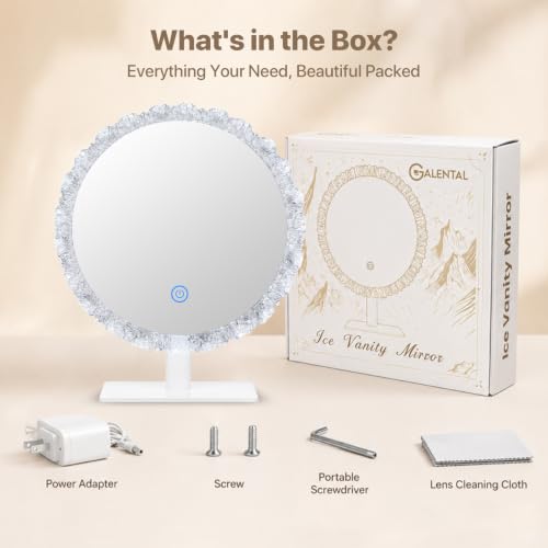 Crystal Vanity Mirror, 11" Silver LED Makeup Mirror, 3CCT Touch | Crystal Vanity Mirror with 2700K/4000K/6500K CCT, 10%-100% Dimming, Touch Control, and Adjustable Angle for Makeup Stations - size: 13.4"L x 11.8"W