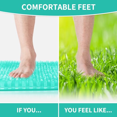 Yolife Shower Foot Scrubber Mat, Anti-Slip Bath Mat with Scrub Bristles, Soft Shower Foot Massager with Strong Suction Cups for Soothe Achy Feet, 25.6" x 13.4" - color: Green, size: 25.6" x 13.4" (Rectangular)