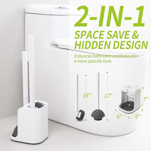 IVYROLL Toilet Brush and Plunger Set Hidden | S-Shaped Toilet Brush Plunger Combo, Perfect for Homes, Apartments & Bathrooms