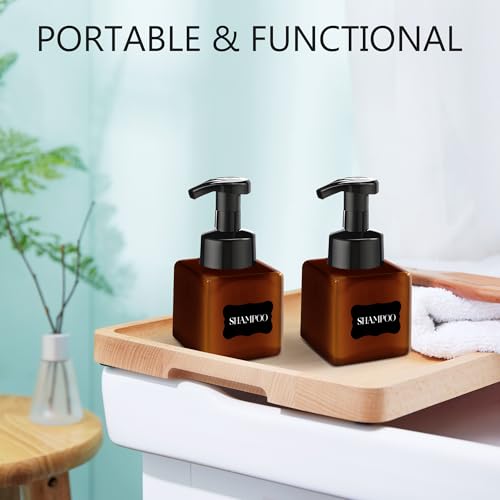 15 Pcs 8.5 oz Foaming Soap Dispenser Plastic Foaming Pump Bottle, Refillable Dispenser with Plastic Pump, Empty Hand Bottles for Liquid Soap, Shampoo, Bathroom,Hotel,Restaurant (15, Brown) - color: Brown, size: 15
