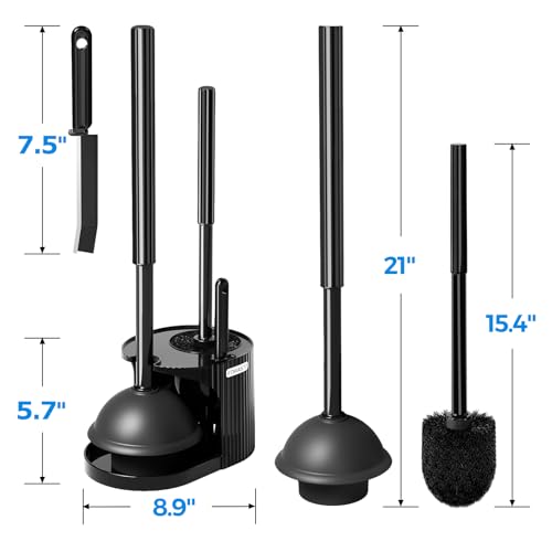 FORASTO 3IN1 Toilet Brush and Plunger Set, Crevice Cleaning Combo, Black | Bathroom accessories, bathroom decor, apartment essentials, home essentials, cleaning supplies, compact floor storage