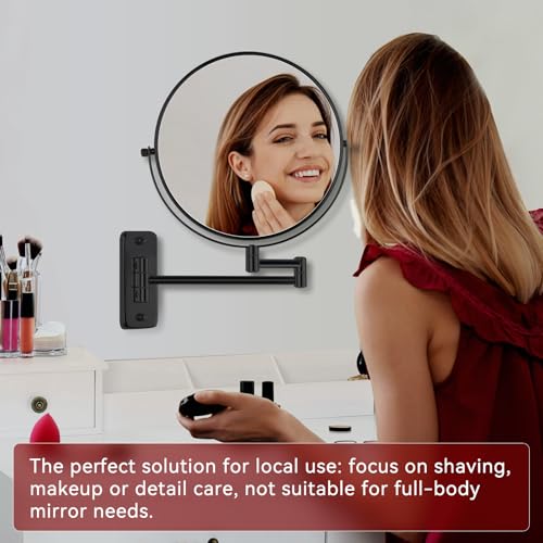 Wall Mounted Magnifying Makeup Mirror, 8 Inch 1X/20X Bathroom Shaving Mirror with Extendable Arm, 360° Swivel Double Sided Wall Mount Mirror for Makeup, Shaving and Grooming, Black