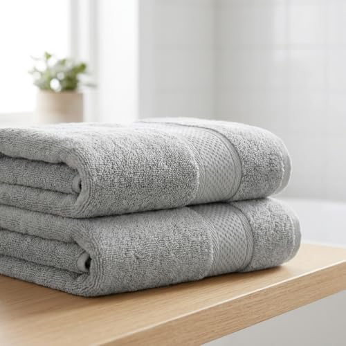 Terry Bath Towel 30 x 60 in – 60% Viscose Derived from Bamboo 40% Cotton – Pack of 6 – Grey - 730 GSM Plush & Soft Feel - Oeko-TEX Certified - Spa-Luxe Drying Comfort - Hotel-Style - color: Grey